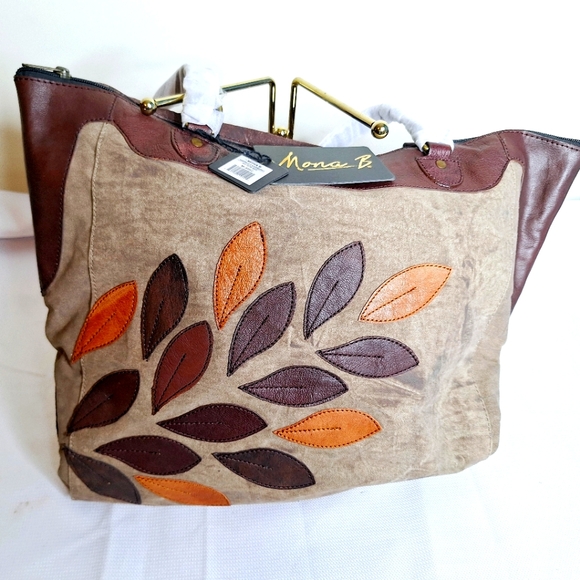 NWT Mona B brand "Fall Into It" Recycled Leather Fall Purse. - Picture 1 of 13